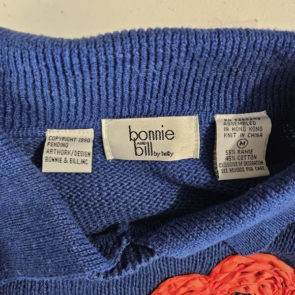 Vintage 1990 Bonnie and Bill Blue Abstract Design Beaded Sweater - Picture 6 of 7